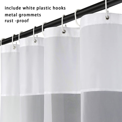 UFRIDAY Extra Long White Shower Curtain, Fabric Bath Curtain with Mesh Window, Weighted Bottom Hem, 72 x 78 Inch