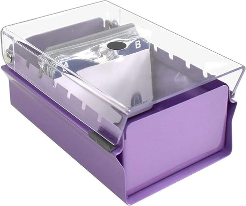 Acrimet Index Business Card Size File Holder Organizer Metal Base Heavy Duty (AZ Index Cards and Divider Included) (Purple Color with Clear Crystal Plastic Lid Cover)