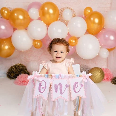 Pink Sweetheart One Birthday Banner - Pink Tutu Skirt High Chair Banner , 1st Birthday Party Gifts for Girls , Pink Bow-knot Decoration , Birthday Party Decorations , Photo Decoration Props , Valentines Day Banner