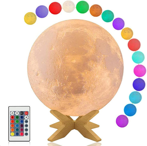 Moon Lamp Moon Light Night Light 16 Colors 3D Printed Moon Light USB Charging and Touch Control Brightness Lunar Lamp 5.9INCH with Stand for Kids Gift for Women