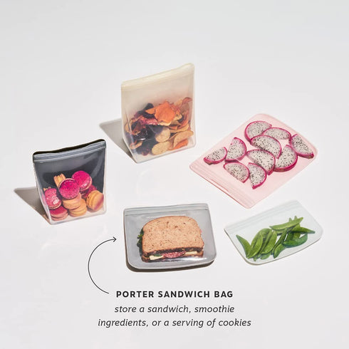 W&P Porter Sandwich Bag 100% Silicone Reusable Food Storage Bag | 34 oz Flat - Blush | Cook, Store, or Freeze | Easy Cleaning, Dishwasher-Safe