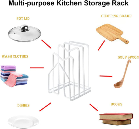 Cutting Board Rack, HLLBRC Chopping Board Organizer Stand Holder Rack, Dishes Plates Pot Pan Lids Rack Organizer for Kitchen Cabinet Countertop (white)