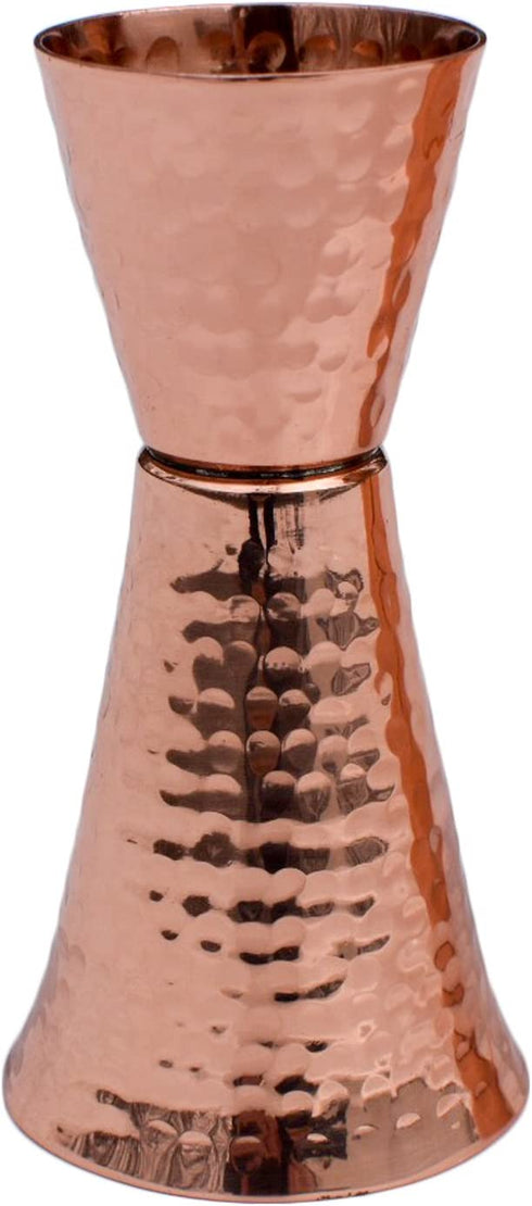 Prince of Scots Premium Hammered Pure Solid Copper Double Side Jigger, 1 ounce and 2 ounce Cups with 5 marks for measurement