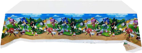 Sonic The Hedgehog Party Supplies, 20 Plates and 20 Napkins and 1 table cloth/birthday greeting card. Children's Birthday Party Decorations and Baby Shower