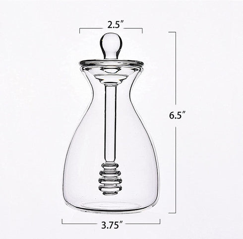 Dokimiya Honey Pot Glass Honey Dispenser Jar with Dipper for Home Kitchen, Clear, 14 Ounces