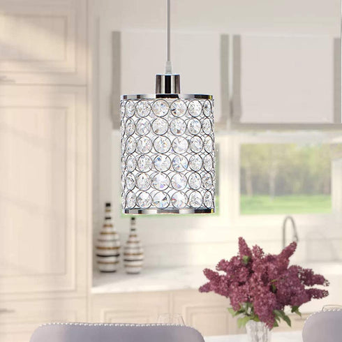 Cuaulans 1 Pack Modern Chrome Crystal Ceiling Pendant Light Fixture, Adjustable Pendant Lighting for Kitchen Island Window Dining Room Bedroom