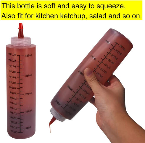 Belinlen 12 Pack 16-Ounce Plastic Squeeze Bottles with Red Cap for Food, Crafts, Art, Multi Purpose Set of 12 with extra 16 Chalk Labels 6 Red Cap and 1 Pen
