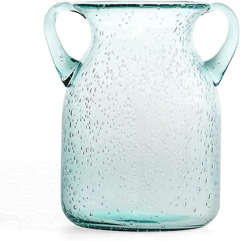 MDLUU Seeded Glass Vase 7" Tall, Double Ear Flower Vase, Handblown Vase Clear, Decorative Vase for Dining Room, Bedroom, Bathroom, Mantel