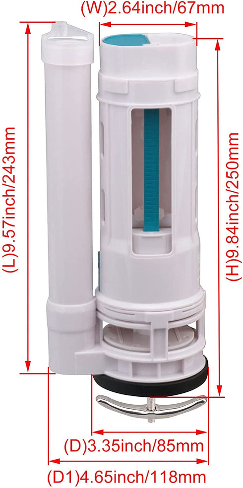 BQLZR White Toilet Cistern Dual Flush Push Button Valve 25cm Height Fit for Drain Diameter 65-75mm (See Video)