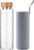 sunkey Glass Water Bottle 32 oz Wide Mouth with Sleeve Bamboo Lid 1 Litre Motivational Water Bottle With Time Marker Reusable Safe for Hot Cold Drinks Bpa Free (Gray)