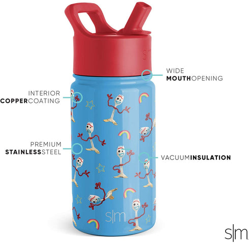 Simple Modern Disney Water Bottle for Kids Reusable Cup with Straw Sippy Lid Insulated Stainless Steel Thermos Tumbler for Toddlers Girls Boys 14oz Water Bottle Toy Story: Forky