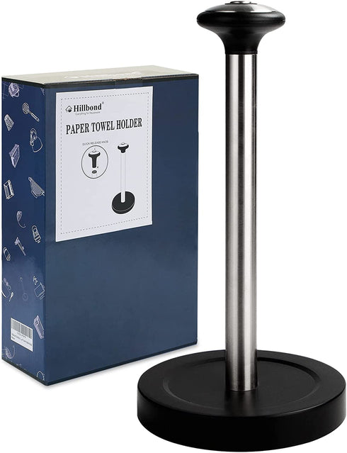 Hillbond Stainless Steel Paper Towel Holder for Holding Paper Towels, Modern Standing Paper Towel Roll Organizer Dispenser with Weighted Base for Kitchen Countertop, Bar, Dining Table