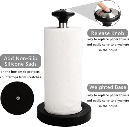 Hillbond Stainless Steel Paper Towel Holder for Holding Paper Towels, Modern Standing Paper Towel Roll Organizer Dispenser with Weighted Base for Kitchen Countertop, Bar, Dining Table