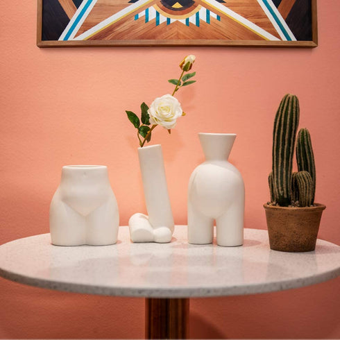 Pure White Ceramic Butt Flower Vase, Creative Body Vase Pen Holder Makeup Brush Holder Home Decor Body Vase Female Form, Feminist Cute Minimalist Small Accent Vase