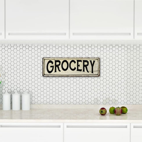 Grocery Sign Farmhouse Decor Country Decorations Wood Look Signs Wall Art Tin Plaque 6 x 18 High Gloss Metal 206180028188