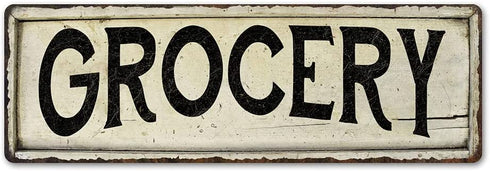 Grocery Sign Farmhouse Decor Country Decorations Wood Look Signs Wall Art Tin Plaque 6 x 18 High Gloss Metal 206180028188