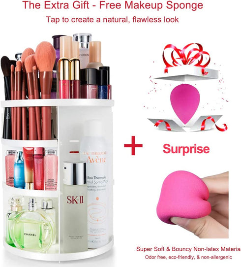 Makeup Organizer,360 Degree Rotating Cosmetics Organizer with 3 Pcs Makeup Sponge,7 Layers Adjustable Cosmetic Display Case for Countertop,Large Storage Box Make up Brush Holders Gifts for Women