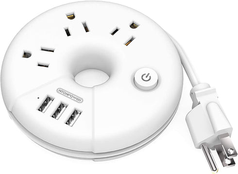 Travel Power Strip, NTONPOWER 3 Outlets 3 USB Portable Desktop Charging Station Short Extension Cord 15 inches for Office, Home, Hotels, Cruise Ship, Nightstand, White