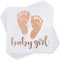 Trgowaul 100 Pack Baby Girl Shower Napkin Rose Gold Baby Girl Letters and Baby Footprint Pattern Beverage Napkins 3-Ply White Paper Cocktail Napkins for Girl Baby Shower Party