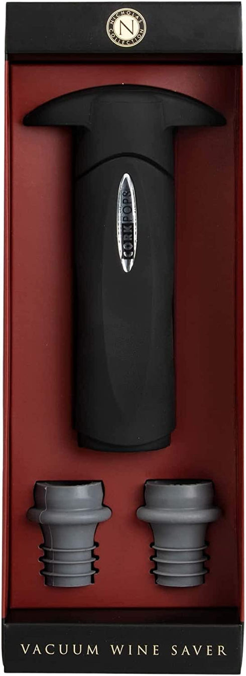 Cork Pops Matte Black Nicholas Collection Soft Touch Silicone Vacuum Wine Saver Set