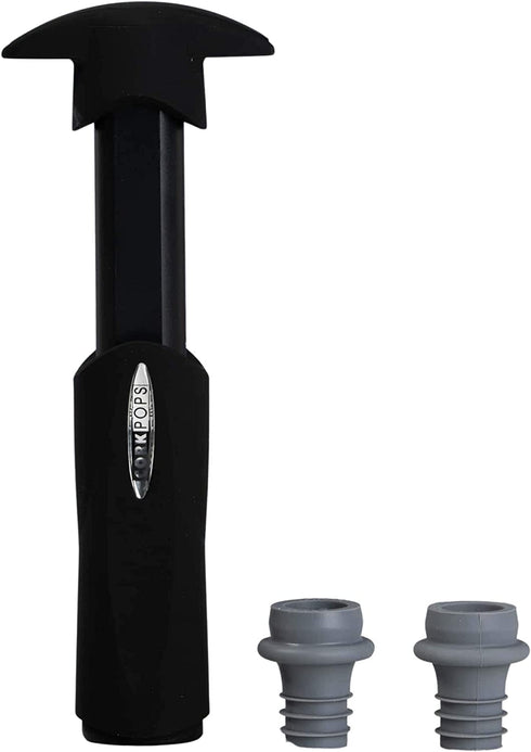 Cork Pops Matte Black Nicholas Collection Soft Touch Silicone Vacuum Wine Saver Set