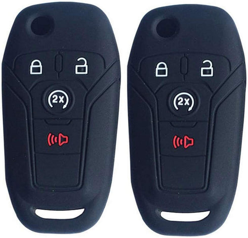 2Pcs Silicone Car Remote Key Fob Cover Case for Ford F-150 F-250 F-350 Fusion Fiesta Mustang Explorer Skin Jacket 4 Button