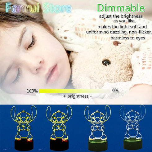 Fanrui Children Anime Animals Stitch - Lilo and Stitch - 3D Cartoon Kawaii Figure Action Lovely 7 Color Change IR Remote Night Lights Home Boys Room Decor Child Kids Friend Xmas Birthday Holiday Gifts