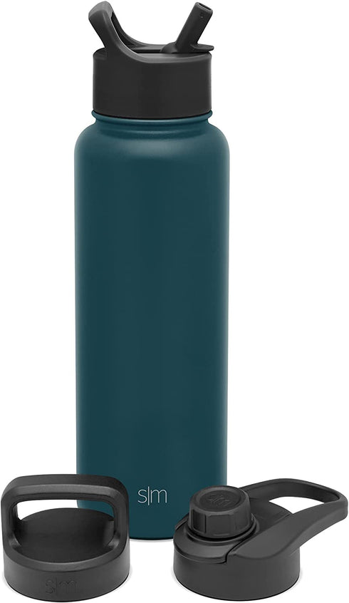 Simple Modern Water Bottle with Straw, Handle, and Chug Lid Vacuum Insulated Stainless Steel Metal Thermos | Large Leak Proof BPA-Free Flask for Gym, Sports | Summit Collection | 40oz, Riptide