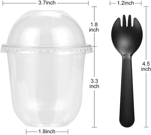 50Pack 12OZ Plastic Cups with Dome Lids and Sporks Plastic Dessert Cups with Lids No Hole Ice Cream Cups Disposable Cups Pudding Cups Parfait Cups Fruit Cups with Lids Clear Plastic Cups PET Plastic
