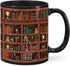 Library Bookshelf Mug, Library Mug, Bookshelf Mug, Librarian Mug, Book Lover Mug Birthday Gift Christmas Present, Literature Buff Avid Reader Gift, Book Titles Cup Black 11oz