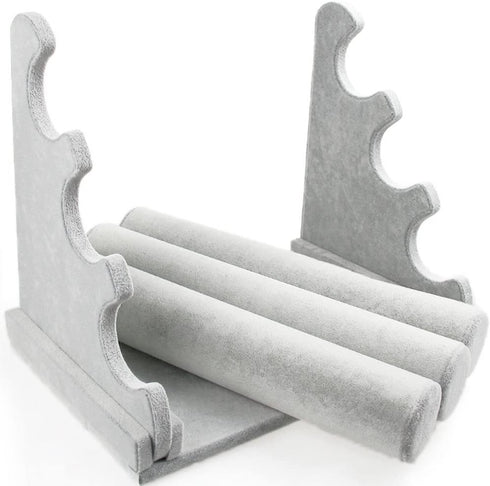 Triple Bracelet Holder Jewelry Display Stand Watch Bangle Bar Necklace Storage Organizer Gray ( Ice Velvet 3 Tier )