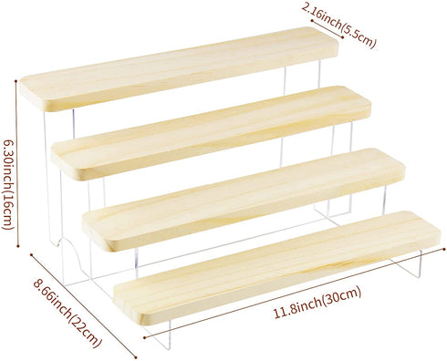 HLZC Figure Display Stand Acrylic Display Riser for Collectibles, Wood Tiered Display Shelf Organizer for Products (B-4Tier-11.8inch)