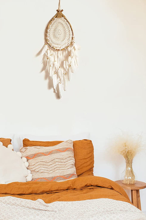 Dream Catcher for Bedroom Decoration Boho Style Dreamcatcher Hand Crafted Bohemian Decor Item Teardrop Shape Weddings Crochet Hippie Gypsy Style Wall Hanging Hand Made Ornament 9.5" x 32"