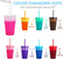 Color Changing Cups with Lids & Straws - 12 oz Reusable Cute Plastic Tumbler Bulk - 7 Pack Kids Small Funny Travel Straw Tumblers/ Adults Iced Cold Drinking Party Cup