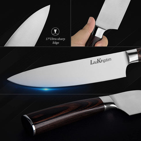 Chef Knife, Classic Kitchen Knife with Knife Sharpeners, High Carbon German Stainless Steel Chopping Knife with Ergonomic Handle- LauKingdom (chef knife with sharpener)