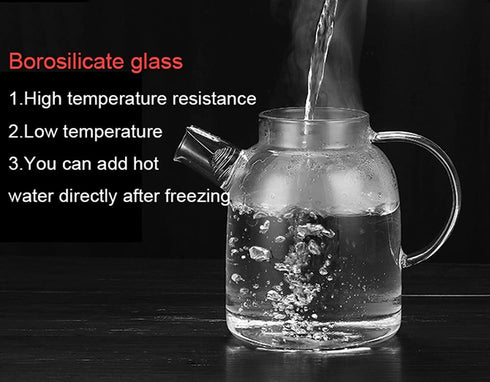 Glass Water Pitcher Carafe with Stovetop Safe Teapot with Tea Ball Infuser for Blooming Tea, Juice Jug, coffee,1000ml/ 34oz?High borosilicate glass?Sharemee