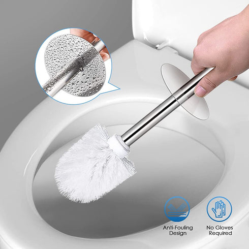 Toilet Brush and Holder, Toilet Bowl Brush with Stainless Steel Handle Durable Bristles Hidden Toilet Scrubber for Toilet Cleaning