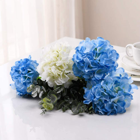 AVIVIHO Blue Hydrangea Silk Flowers Heads Pack of 10 Full Hydrangea Flowers Artificial with Stems for Wedding Home Party Shop Baby Shower D©cor