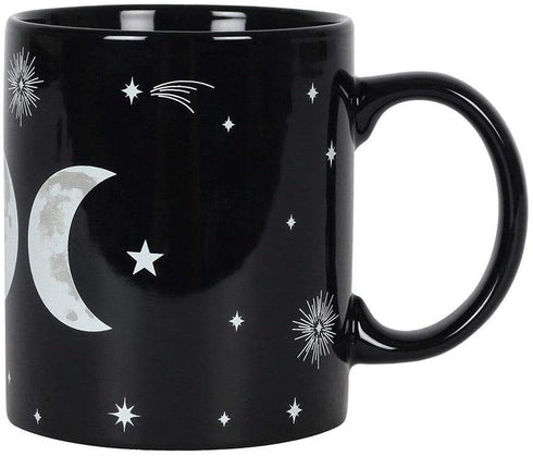 Mug - Ceramic Tea/Coffee - Triple Moon Mug - Black Gothic Wicca Witchcraft Pagan Mug