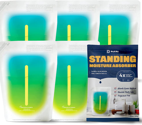 Dry & Dry (5 Packs Standing Moisture Absorbers to Control Excess Moisture for Basements, Closets, Bathrooms, Laundry Rooms - Moisture Absorbers, Standing Moisture Absorbers