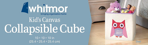 Whitmor Kids Canvas Collapsible Cube-10 x 10 x 10 inches, Pink, Owl Collection