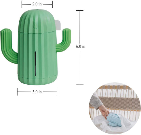 YINGJEE Mini Humidifier Single Room Humidifiers with Night Light Portable Cactus Air humidifier for for Yoga, Office, spa, Bedroom?Baby Room?Silica Gel Diffuser for tap Water only(Green)