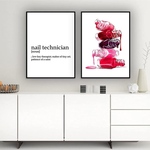 VLOLIFE Nail Polish Canvas Wall Art Makeup Illustration Beauty Vanity Poster Prints Wall Decor Nail Manicurist Gift Fashion Nails Salon Wall Art Posters Prints Unframed, 16x24inchX2 Unframed