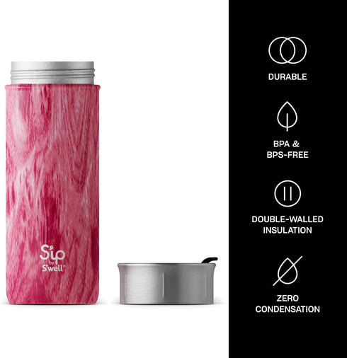 S'ip by S'well Stainless Steel Travel Mug - 16oz - Rose Arbor - Double-Walled Vacuum-Insulated Keeps Drinks Cold for 16 Hours and Hot for 4 - with No Condensation - BPA-Free Water Bottle