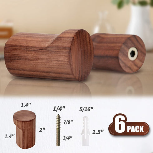 COCOYA 6Pack Wood Hooks for Wall, Minimalist Walnut Peg Easy to Install Natural Cute Mid Century Modern Small Simple Rustic Entryway Decor, for Hanging Hat Cap Backpack Bag Coat