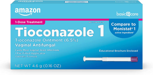 Amazon Basic Care Tioconazole Ointment 6.5 Percent, Vaginal Antifungal; 1-Dose Treatment for Vaginal Yeast Infections