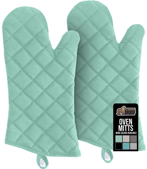 Gorilla Grip Heat Resistant Thick Cotton Oven Mitts, 15 Inch, Soft Quilted Lining, Durable Flexible Gloves, Protect Hands from Hot Kitchen Surfaces, Extra Long Cooking Mitt for Baking Sheet, Mint