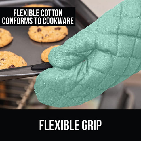 Gorilla Grip Heat Resistant Thick Cotton Oven Mitts, 15 Inch, Soft Quilted Lining, Durable Flexible Gloves, Protect Hands from Hot Kitchen Surfaces, Extra Long Cooking Mitt for Baking Sheet, Mint