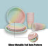 Sliver Dot Disposable Paper Party Plates Set 25 Dinner Plates, 25 Dessert Plates, 25 Cups, 25 Napkins, 25 Straws Dinnerware Set for Birthday Baby Shower Wedding Rainbow Party - Serves 25