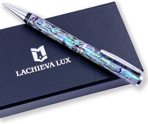 LACHIEVA luxury Handcrafted Shell Abalone Metal Ballpoint Pen Compatible with Germany Schmidt P900M Refill, Best Gift for Writing (Blue and Black 2 Refills), Nice Pen for Men & Women and Christmas